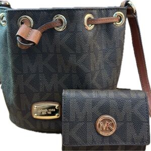 Michael Kors Monogram Mini Shoulder Bag and Wallet Set